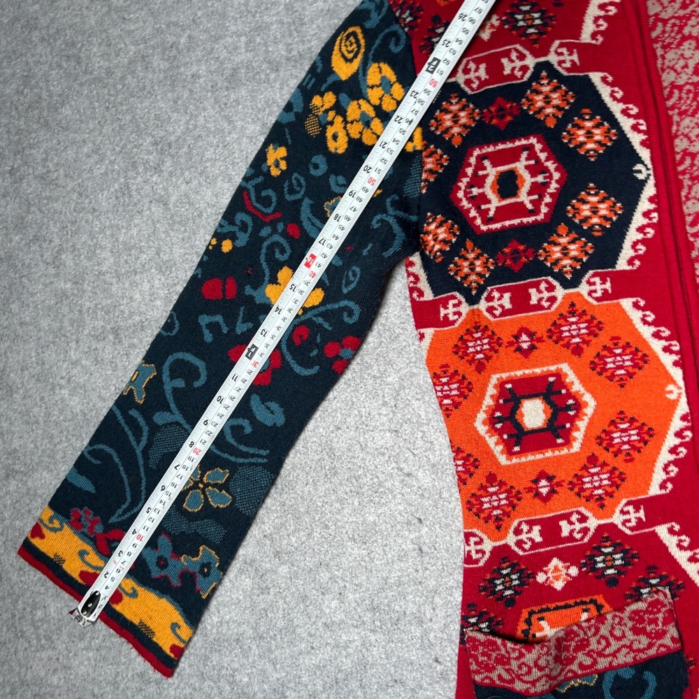 Paparazzi Cardigan Sweater Womens XL Red Mixed Print‎ Wool Blend Boho full zip - Picture 6 of 16